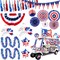 46 PCS 4th of July Golf Cart Decorations, Patriotic Independence Day Decor with Luminous Pentagram Rope, Balloons, Flags, Windmill and Tassel, Used for Outdoor Party